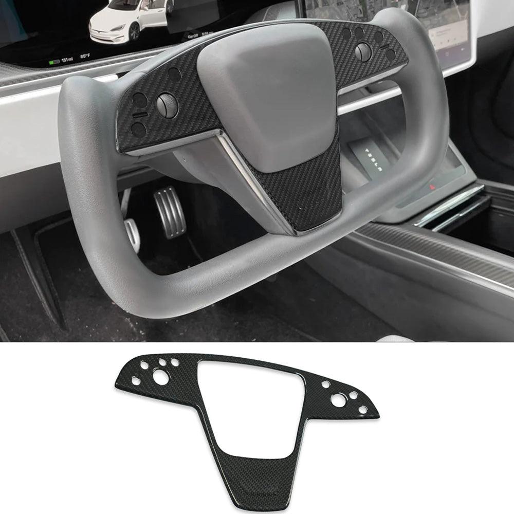 Premium Carbon Fiber Steering Wheel Cover Trim Panel - Compatible with Tesla Model S/X (2021-2024) - Sleek and Durable Upgrade - Evooor