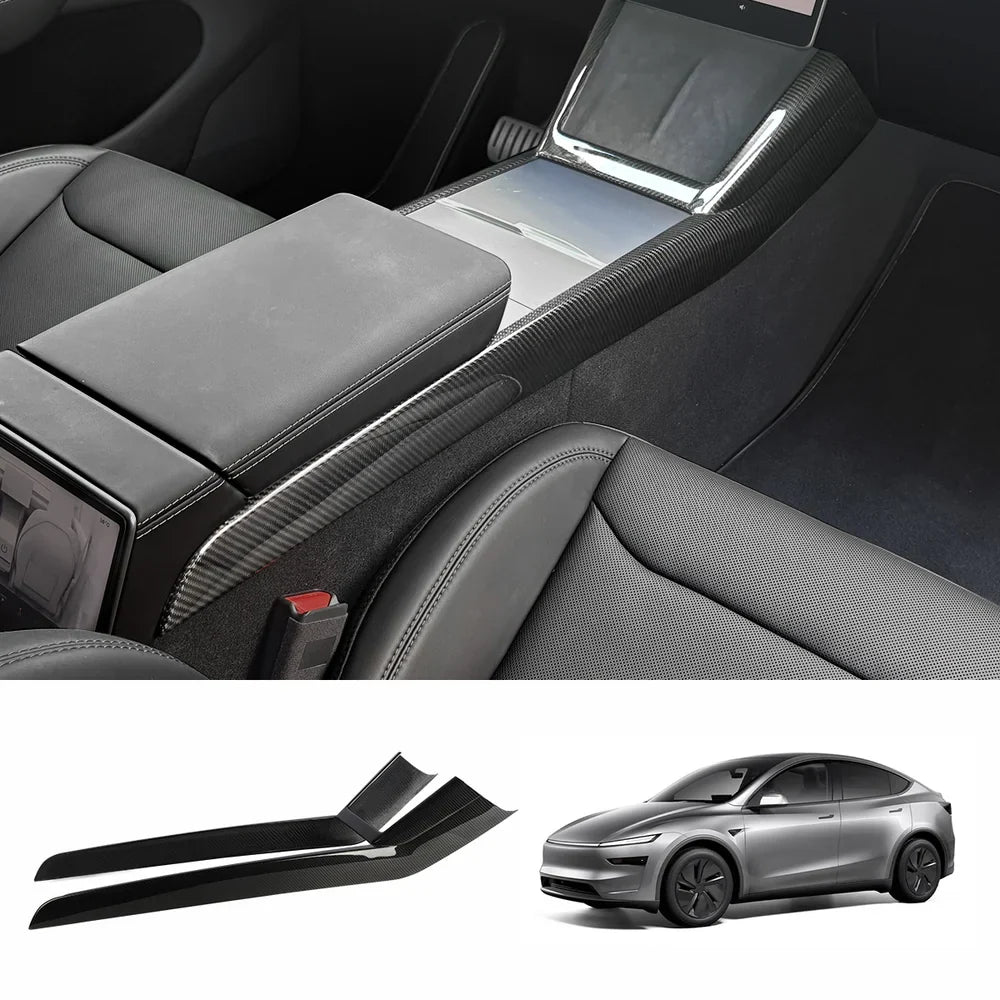 High-Quality Carbon Fiber Center Console Trim Panel for Tesla Model Y - Custom Fit with Modern Style for Juniper 2025+ Models - Evooor