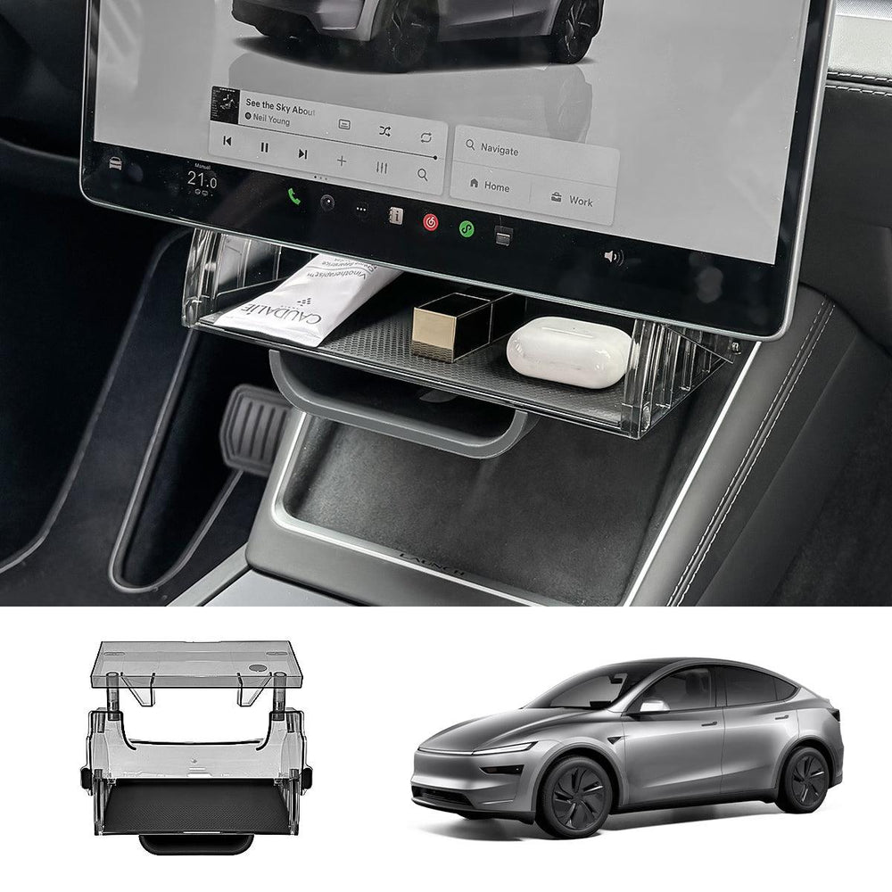 Under Central Control Screen Hidden Storage Box with Tray for Tesla Model Y Juniper 2025+ - Evooor