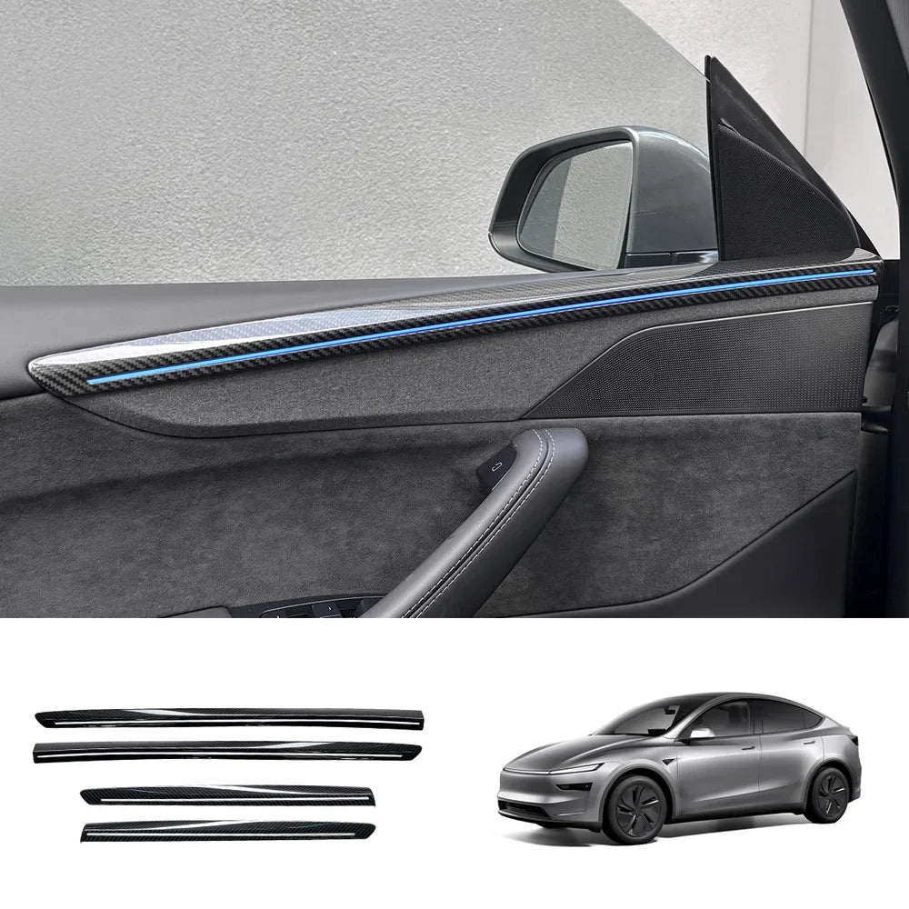 Glossy Carbon Fiber Door Panel Protectors for Tesla Model Y Juniper 2025+ (Set of 4) - Evooor