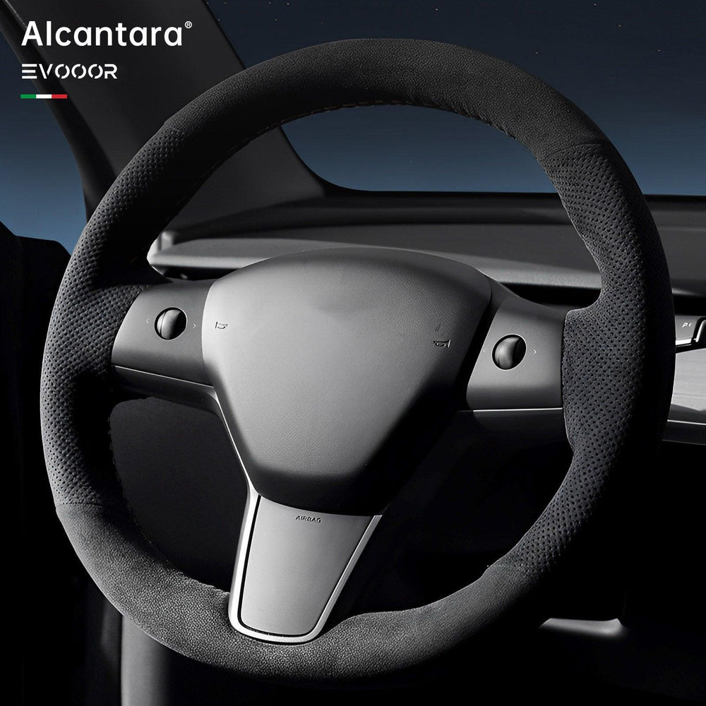 Model 3/Y Alcantara Hand Stitch Steering Wheel Cover for Tesla - Evooor