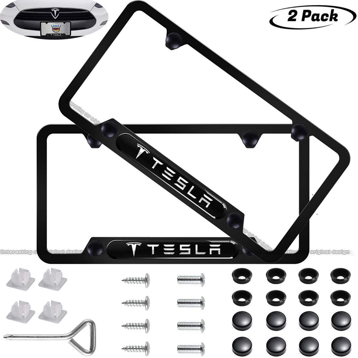 Tesla License Plate Frame 2-Pieces High-Grade Tesla tag License Frame US Car (1 Pair) - Evooor