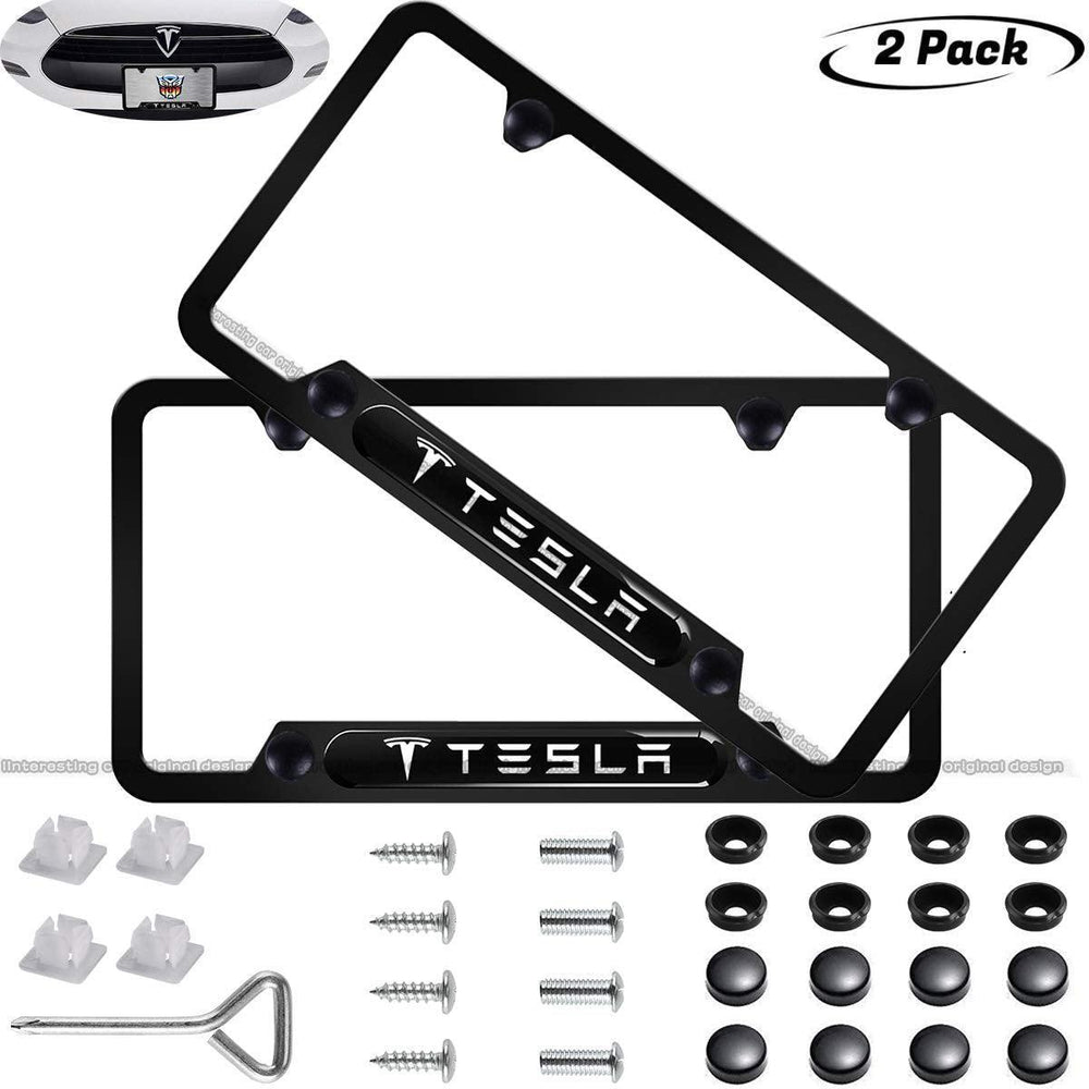 Tesla License Plate Frame 2-Pieces High-Grade Tesla tag License Frame US Car (1 Pair) - Evooor