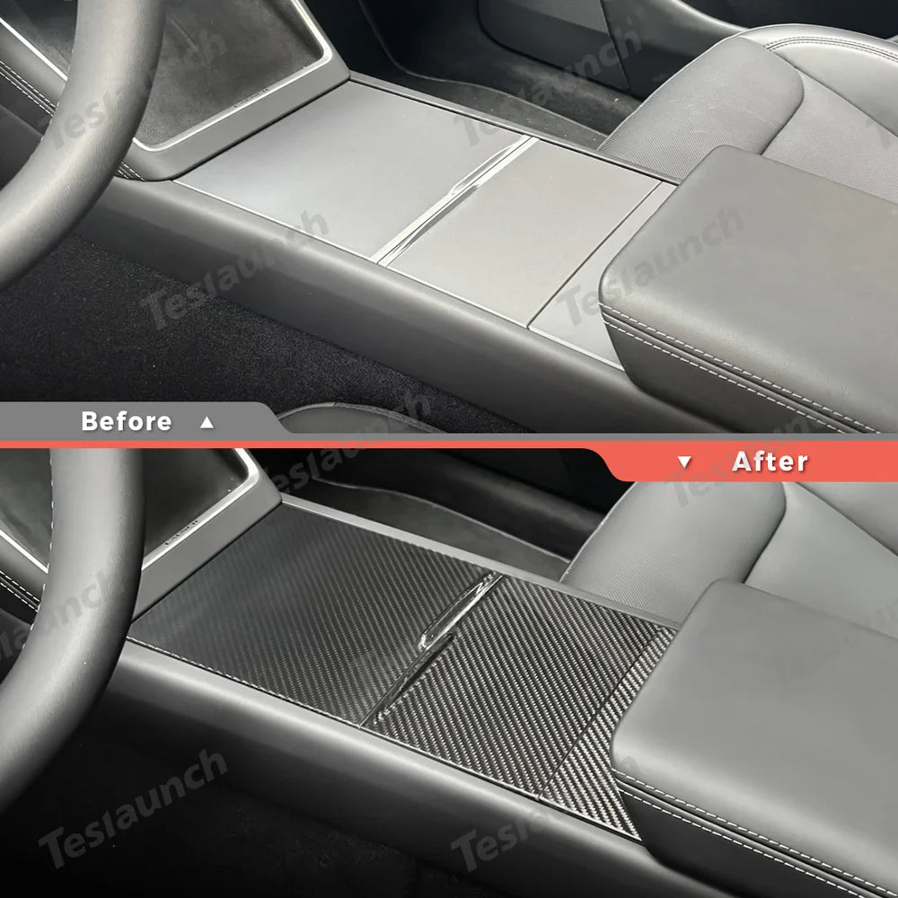 High-Quality Carbon Fiber Center Console Panel Upgrade for Tesla Model Y - Enhance Your Juniper 2025+ EV Experience - Evooor