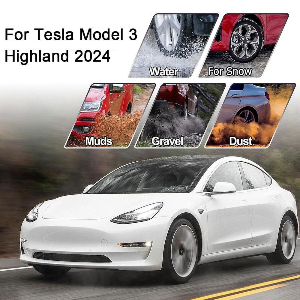 2024 Tesla Model 3 Highland Mud Flaps Splash Guards Front Rear Mudguard Kit, No Drill Fender(4 Pcs) - Evooor