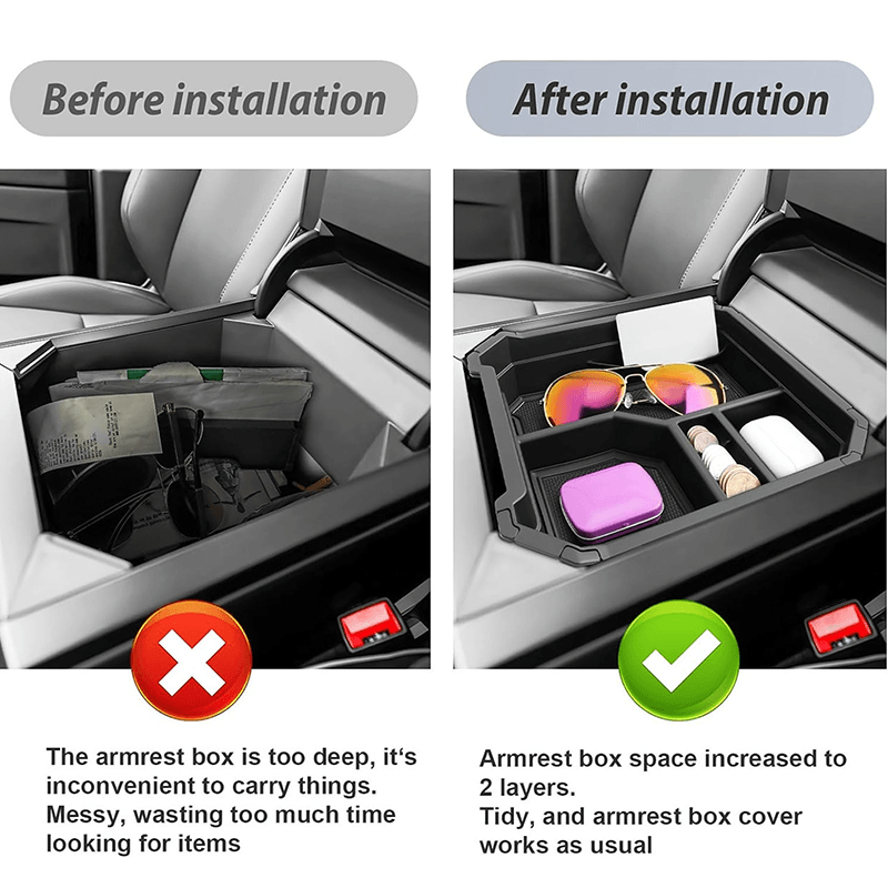 Double-layer Center Console Storage Tray Organizer Box for Tesla Cybertruck (2-pack) - Evooor