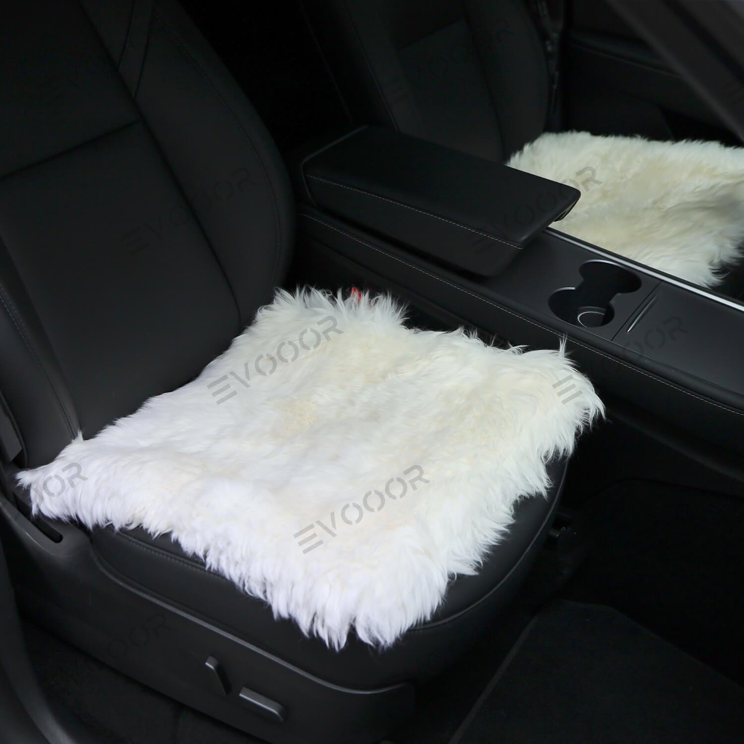 Faux Sheepskin Front Seat Covers Black/White For Tesla Model S/X/3/Y (2012-2023) 2PCS - Evooor