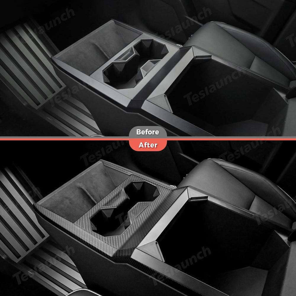 [Real Carbon Fiber] Center Console Cup Holder Panel Trim Cover for Cybertruck - Evooor