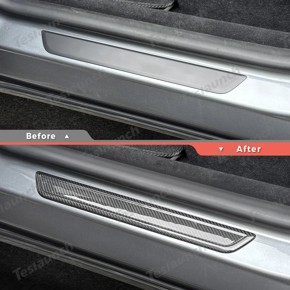 High-Quality Carbon Fiber Door Sill Guards Set for Tesla Model Y Juniper 2025+ (2 Pieces) - Evooor