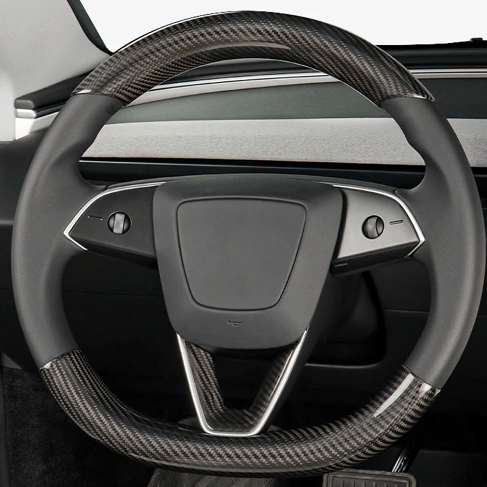 Glossy Carbon Fiber Steering Wheel Cover Upgrade for Tesla Model 3 Highland - Fits 2024+ - Evooor