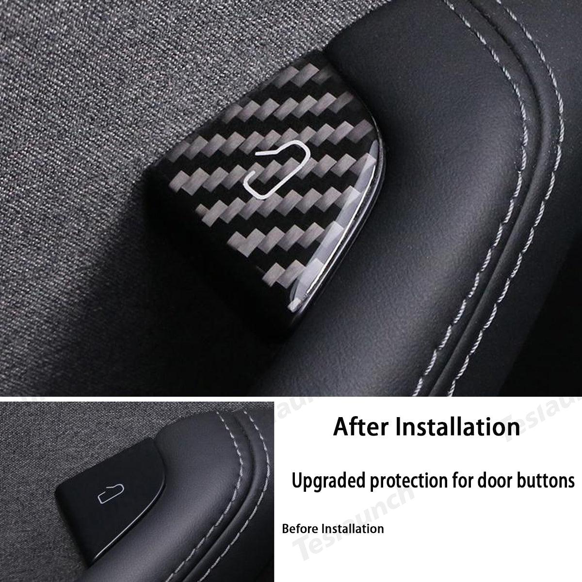 Premium Carbon Fiber Window Switch Button Cover Decals Set for Tesla Model 3 & Model Y - Pack of 4 - Evooor