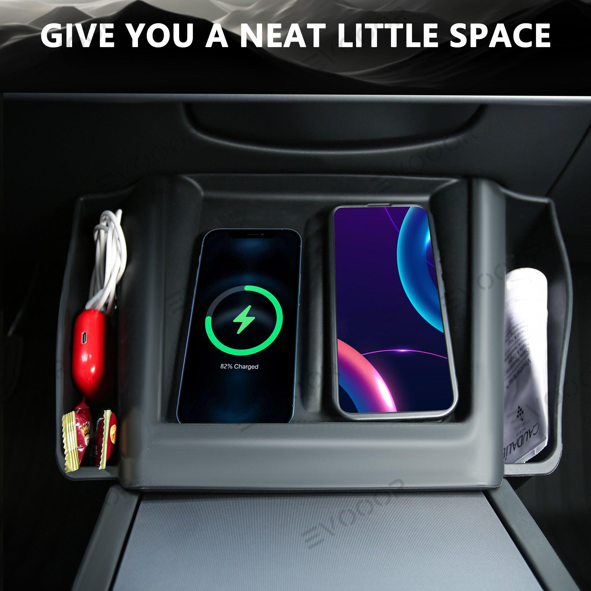 2024 Model 3 Highland Central Control Wireless Charging Silicone Pad Storage Box For Tesla - Evooor
