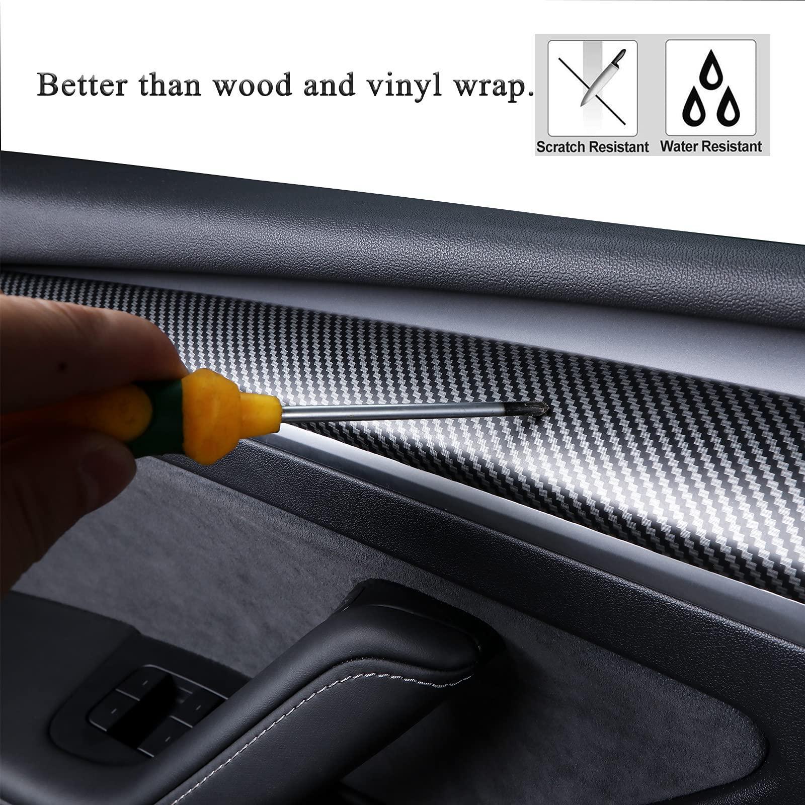 Tesla Model 3 Door Trim Cover Wrap ABS Matte Carbon Fiber Pattern (2 PCS) (2021-2023) - Evooor