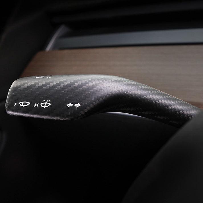 High-Quality Real Carbon Fiber Gear Shift and Turn Signal Stalk Covers for Tesla Model 3 and Model Y - 2 Pieces - Compatible with 2017-2023 Models - Evooor