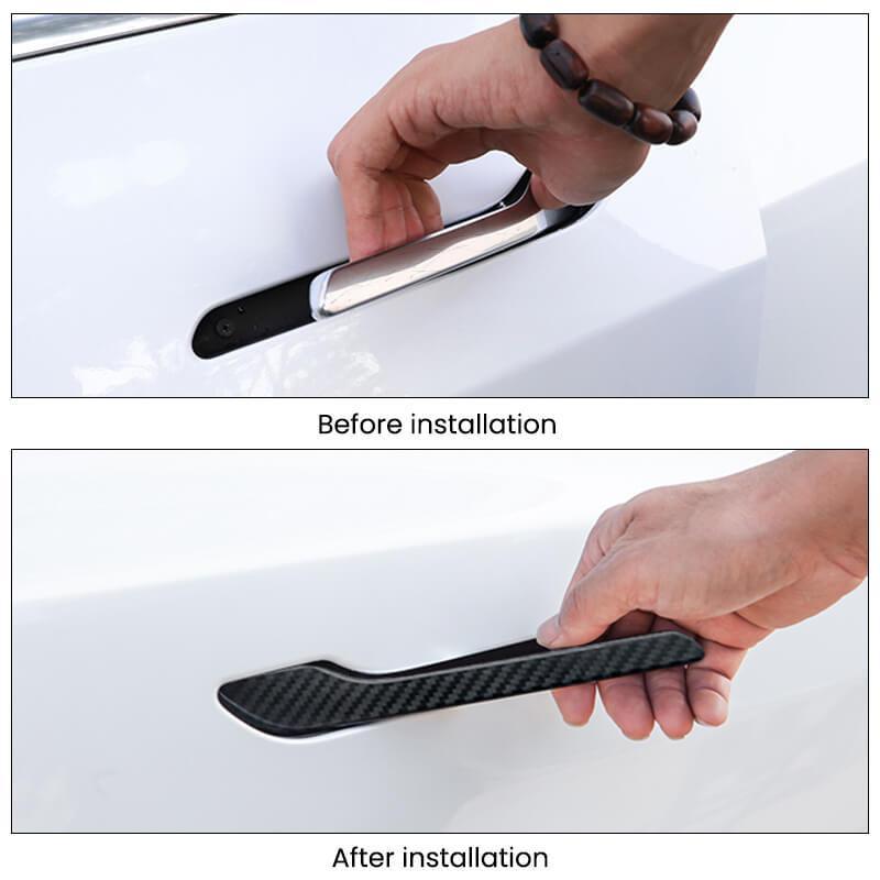 Glossy Carbon Fiber Door Handle Protection Kit for Tesla Model 3/Y (Set of 4) - Ultimate Style and Protection - Evooor