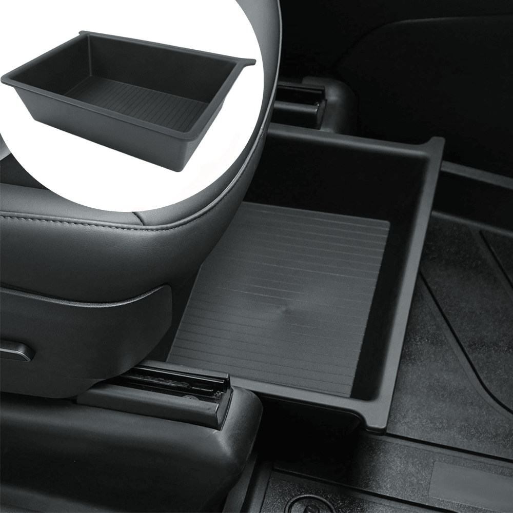 Double Layer Underseat Storage Box Organizer for Tesla Model X 2023+: Durable TPE+ABS Design - Evooor