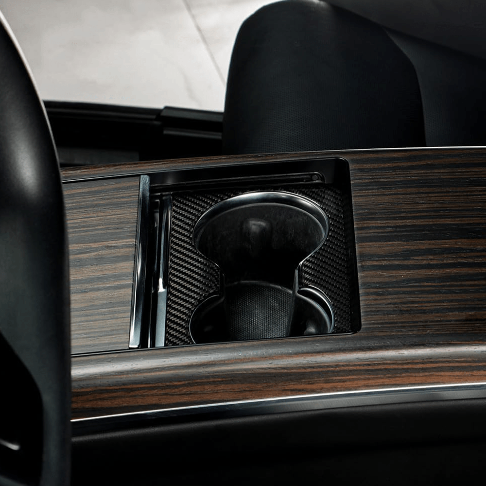 Carbon Fiber Cup Holder Cover for Tesla Model S/X - Premium Console Accessory for 2022 and Beyond - Evooor