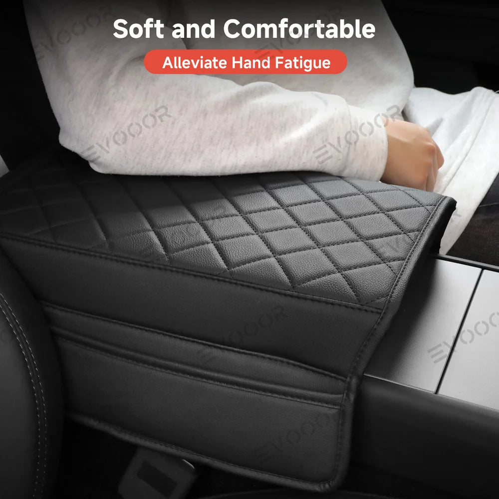 Leather Center Armrest Cover with Side Pockets for Tesla Model Y Juniper 2025+