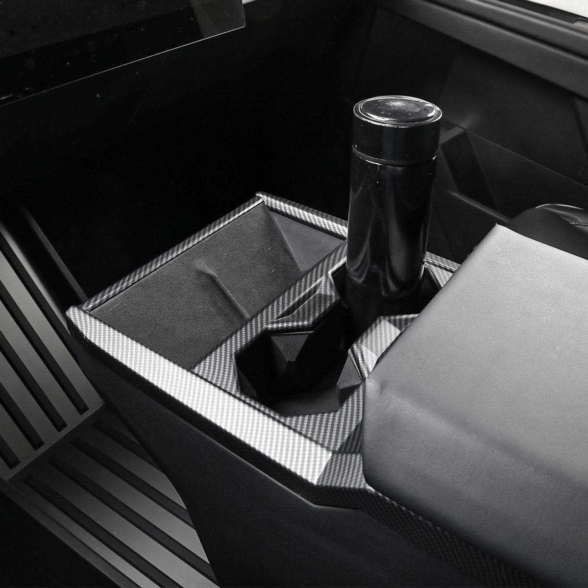 Carbon Fiber Style Center Console Cup Holder Panel Trim Cover for Tesla Cybertruck - Evooor