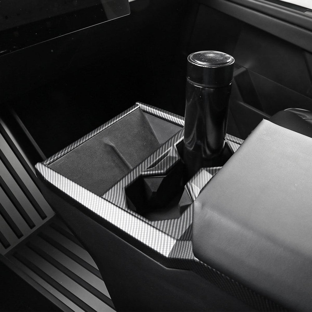 Carbon Fiber Style Center Console Cup Holder Panel Trim Cover for Tesla Cybertruck - Evooor