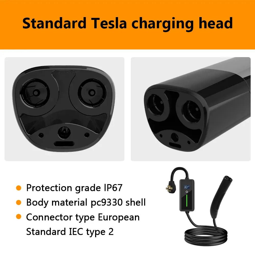 Portable Level 2 Electric Vehicle Charger with Adjustable Current and Screen Display for Home Charging - Evooor