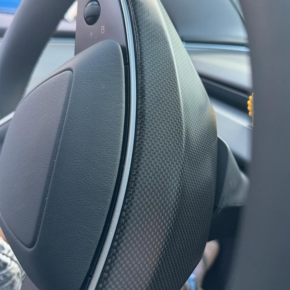 Premium Carbon Fiber Upper Steering Wheel Trim Cover for Tesla Model 3 - Enhance Your Interior with High-Quality Design - Evooor