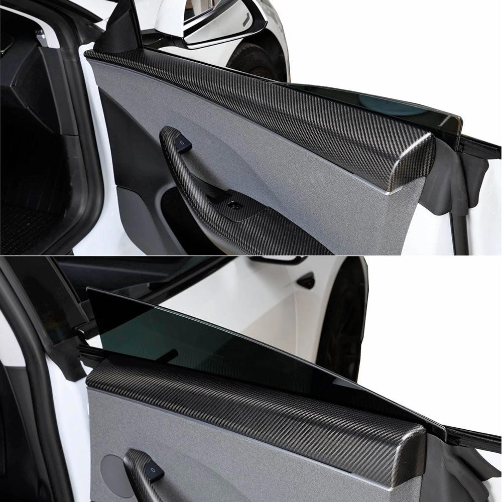 Highland 2024+ Tesla Model 3 Carbon Fiber Door Upper Overlay Covers Set - Front & Rear (4 Pieces) - Evooor
