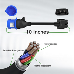 Model S/3/X/Y 3-Pin CEE to Tesla Adapter - 32A EV Charger Extension Cable for Tesla