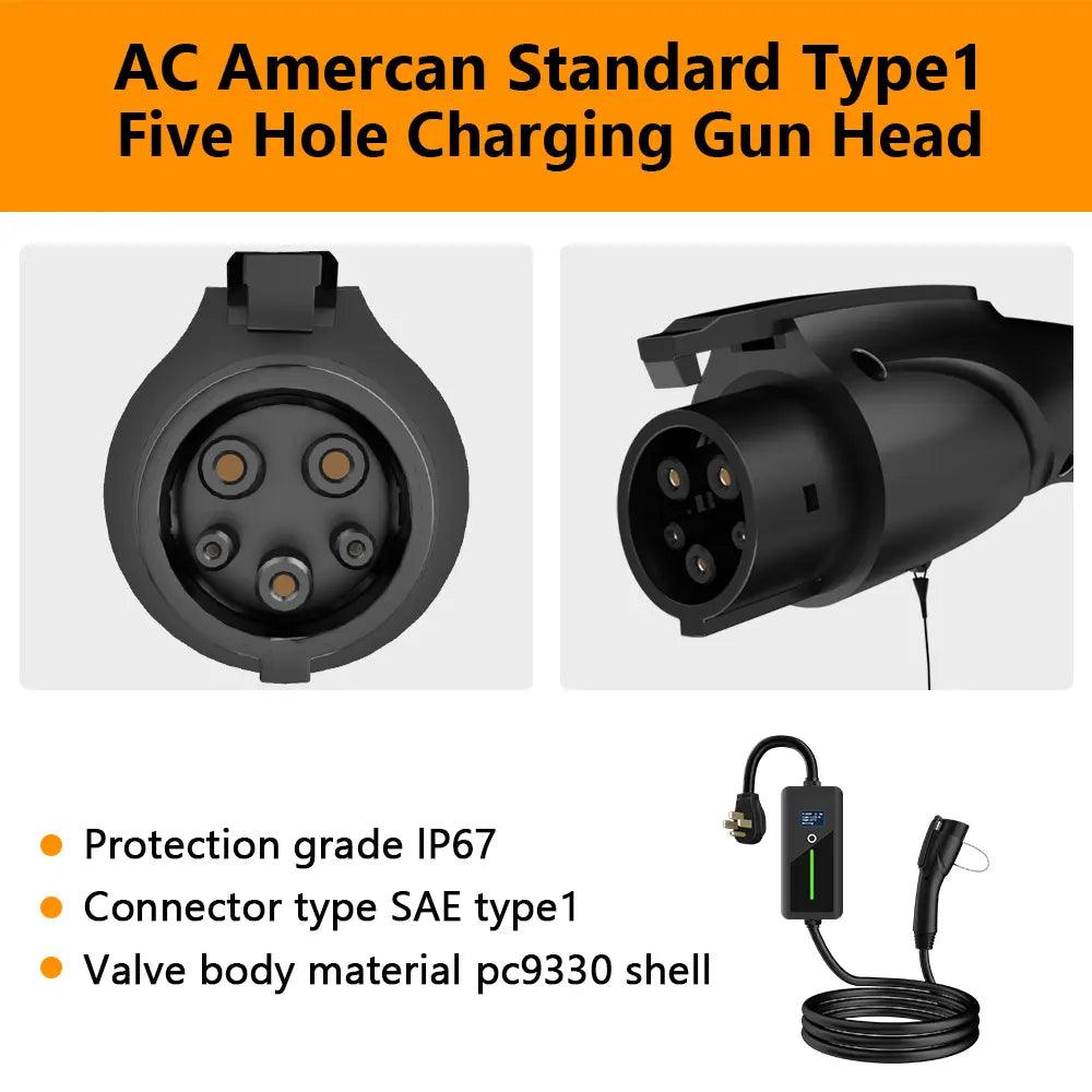 Portable Level 2 Electric Vehicle Charger with Adjustable Current and Screen Display for Home Charging - Evooor