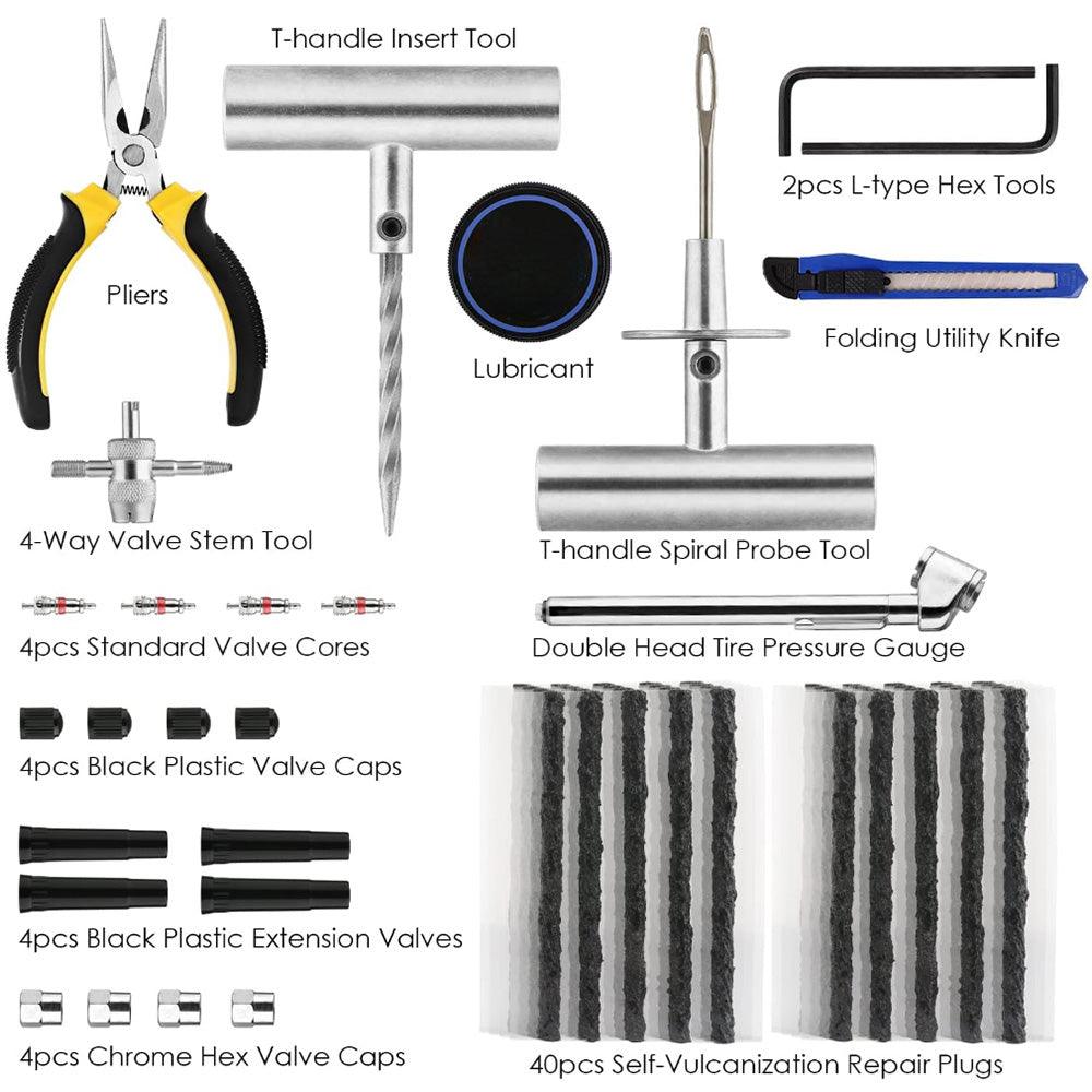 All Cars Tubeless Tire Puncture Repair Set - Essential Emergency Kit for Vehicle Owners - Evooor
