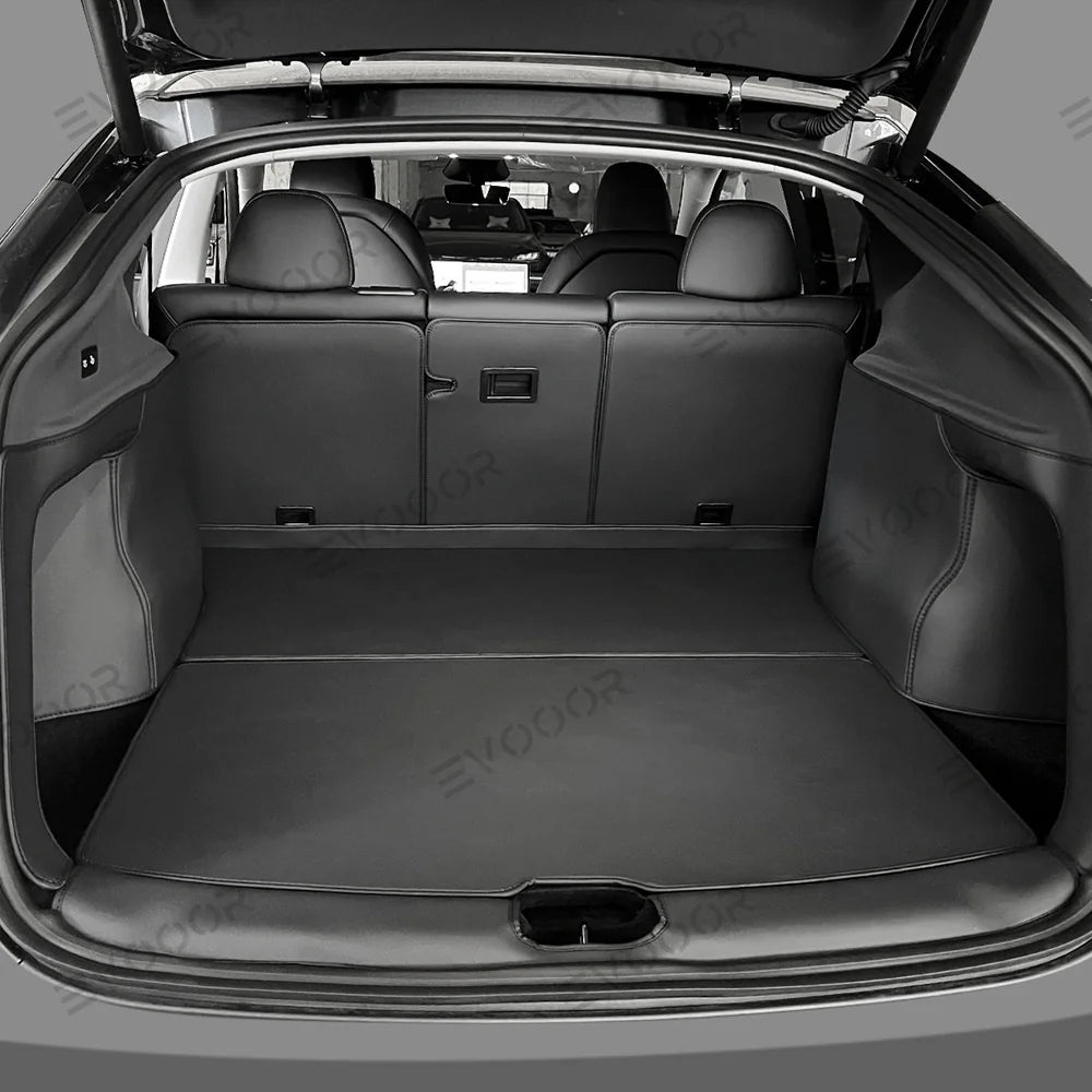 Protections latérales de coffre arrière en cuir Napa–Ensemble de 2 pièces pour une protection longue durée Tesla Model Y Juniper 2025+