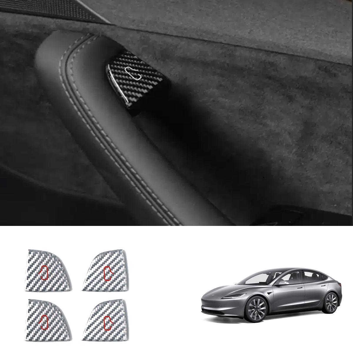 Premium Carbon Fiber Window Switch Button Cover Decals Set for Tesla Model 3 & Model Y - Pack of 4 - Evooor