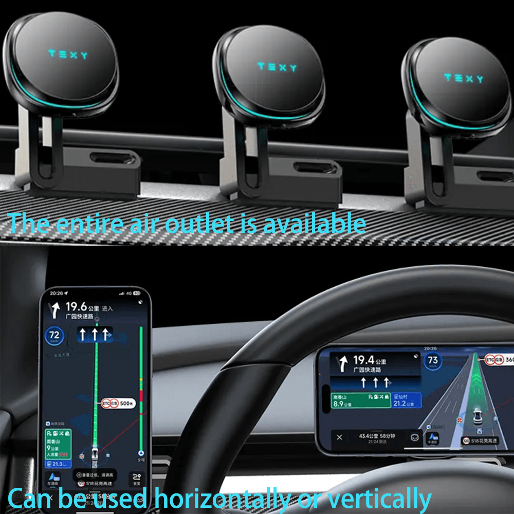 Magnetic Fast Charging Phone Holder for Tesla Model 3/Y - Air-Cooled Design for Left Hand Drive - Secure Attachment - Evooor