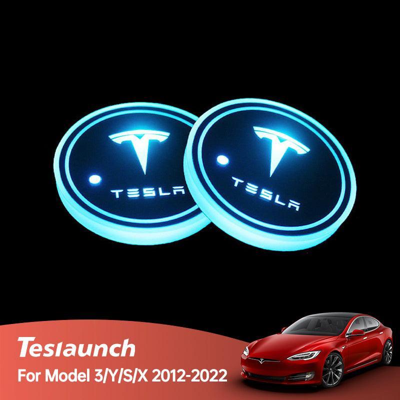 Tesla Model 3/Y/S/X 7 Colors LED Car Cup Holder Lights Interior Atmosphere Lamp (All Models) (1 Pair) - Evooor