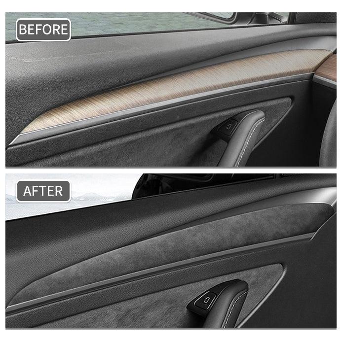 Model 3/Y Alcantara Interior Front Door Trim Panel Caps for Tesla Model 3 (2021-2023) and Model Y 2023 - Evooor