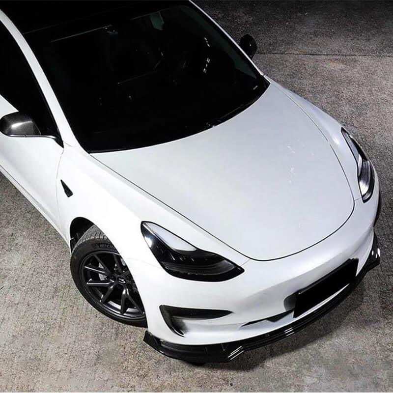 [High-Quality] Carbon Fiber Front Bumper Lip Spoiler Set for Tesla Model 3 (2017-2023) - Evooor