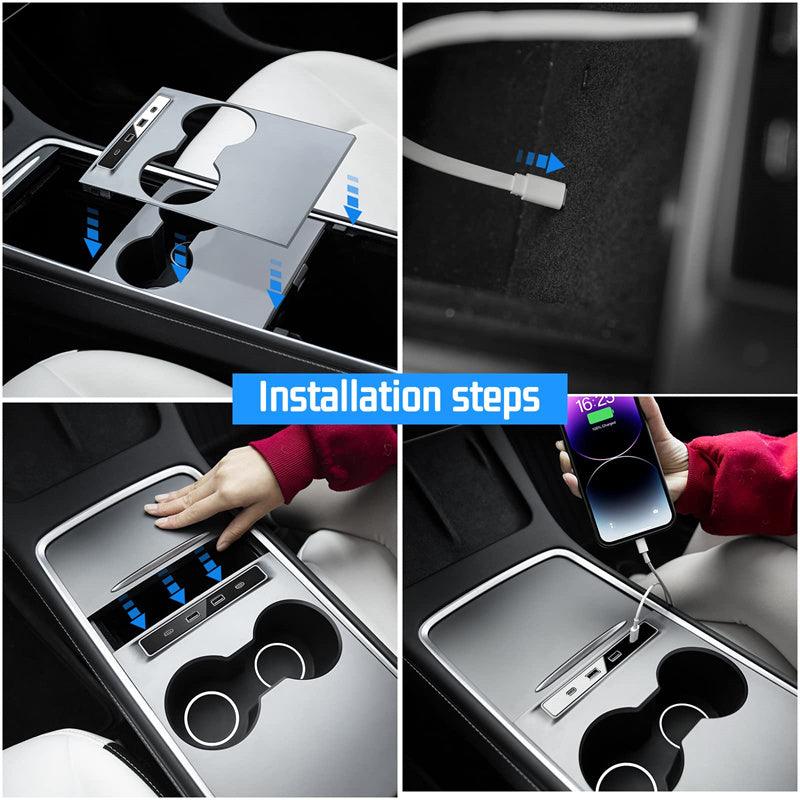 Model 3/Y USB Shunt Hub-27W Quick Charger Car Adapter Powered Splitter For Tesla(2021-2023) - Evooor