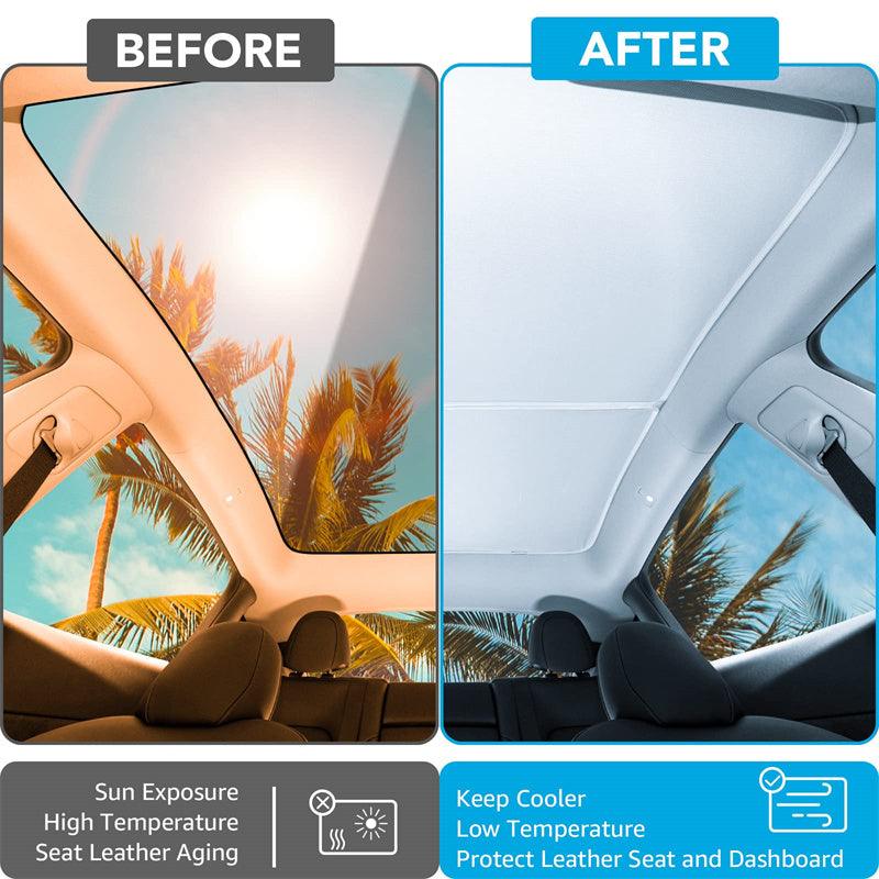 Tesla Model 3/Y Roof Sunshade Front & Rear Top Windows Reflective Silver Coated Sun Shade - Evooor