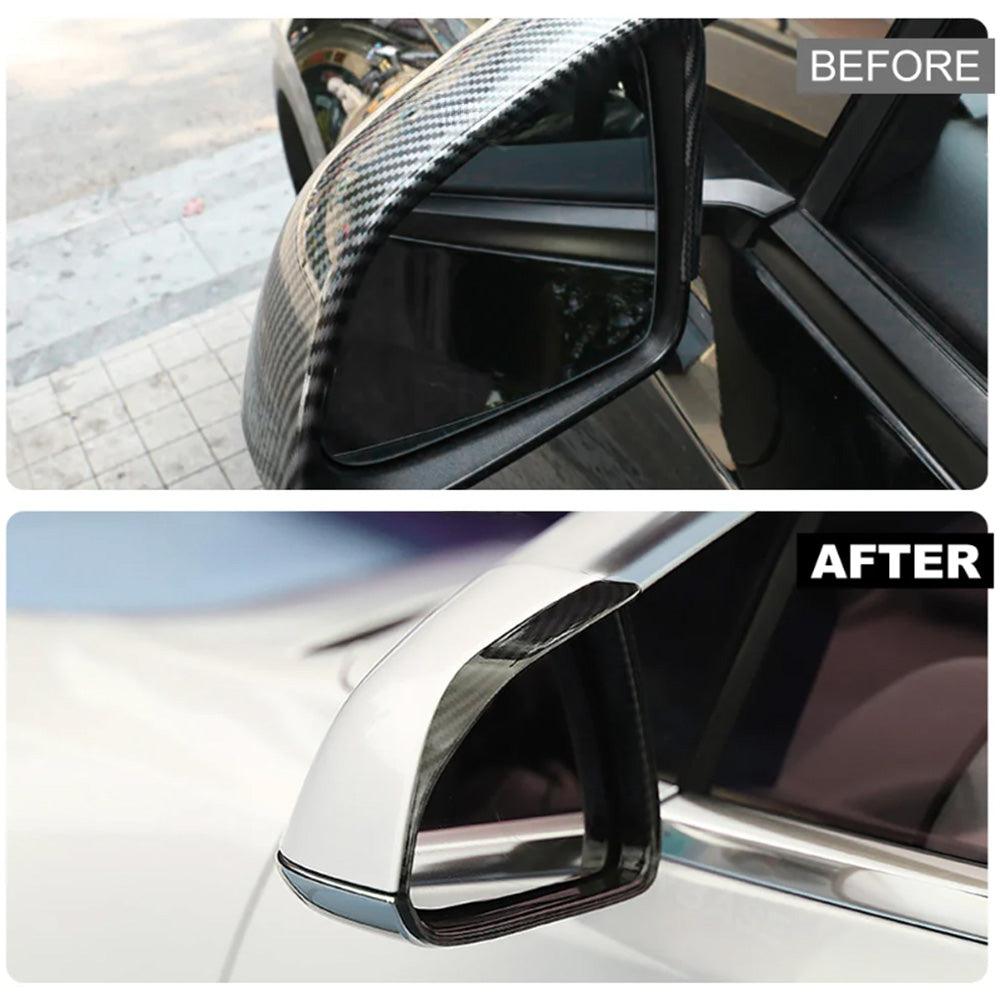 Tesla Model 3/Y Rear View Mirrors Rain Guards Set in Carbon Fiber Pattern ABS - 2 Pieces - Evooor