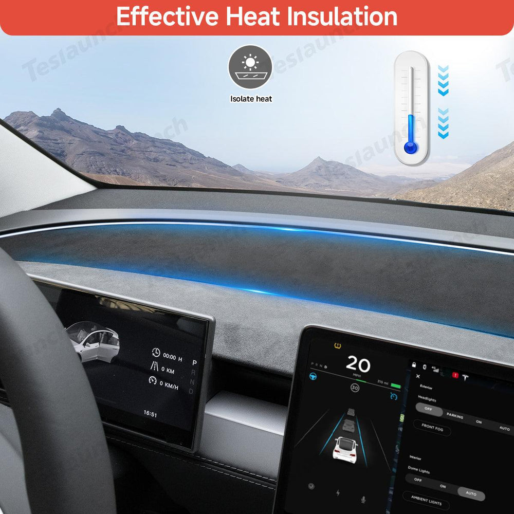 Suede Sunshade Dashboard Mat – UV Protection & Anti-Glare for Tesla Model Y Juniper 2025+ - Evooor