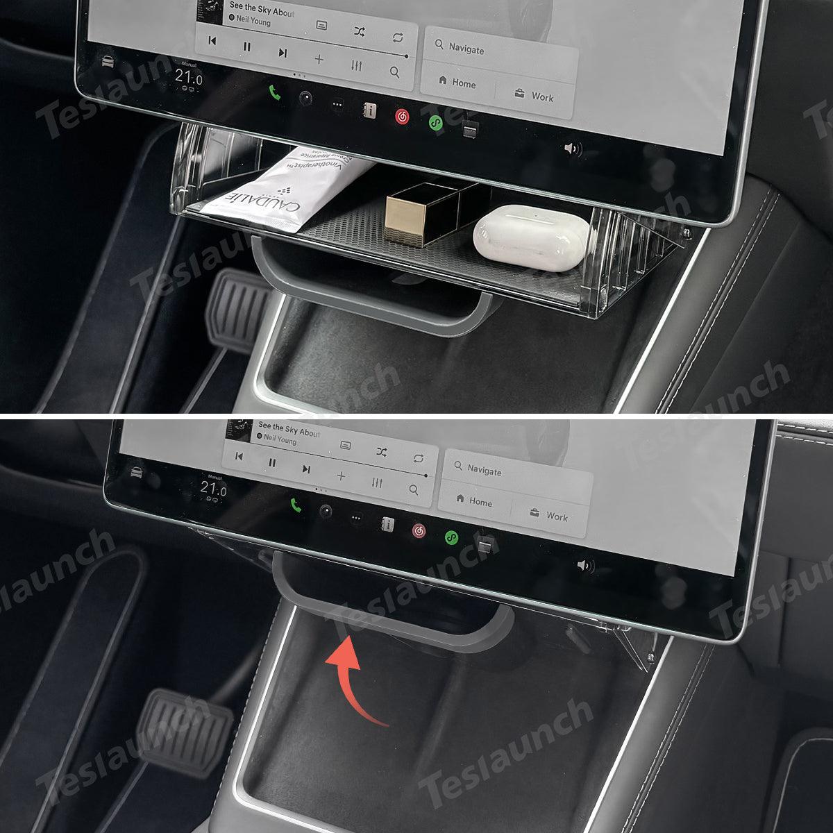 Under Central Control Screen Hidden Storage Box with Tray for Tesla Model Y Juniper 2025+ - Evooor
