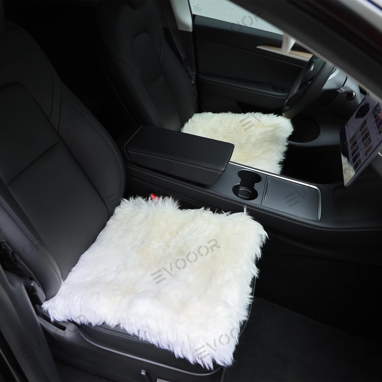 Faux Sheepskin Front Seat Covers Black/White For Tesla Model S/X/3/Y (2012-2023) 2PCS - Evooor