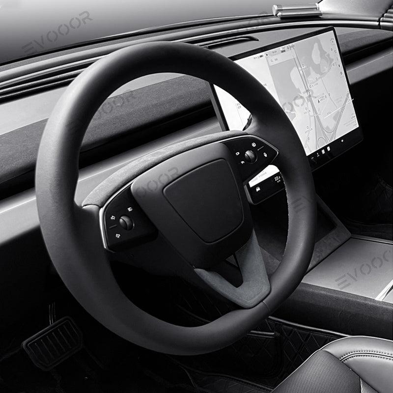 Tesla Alcantara Steering Wheel U-shaped Cover Sticker For 2024 Model 3 Highland - Evooor
