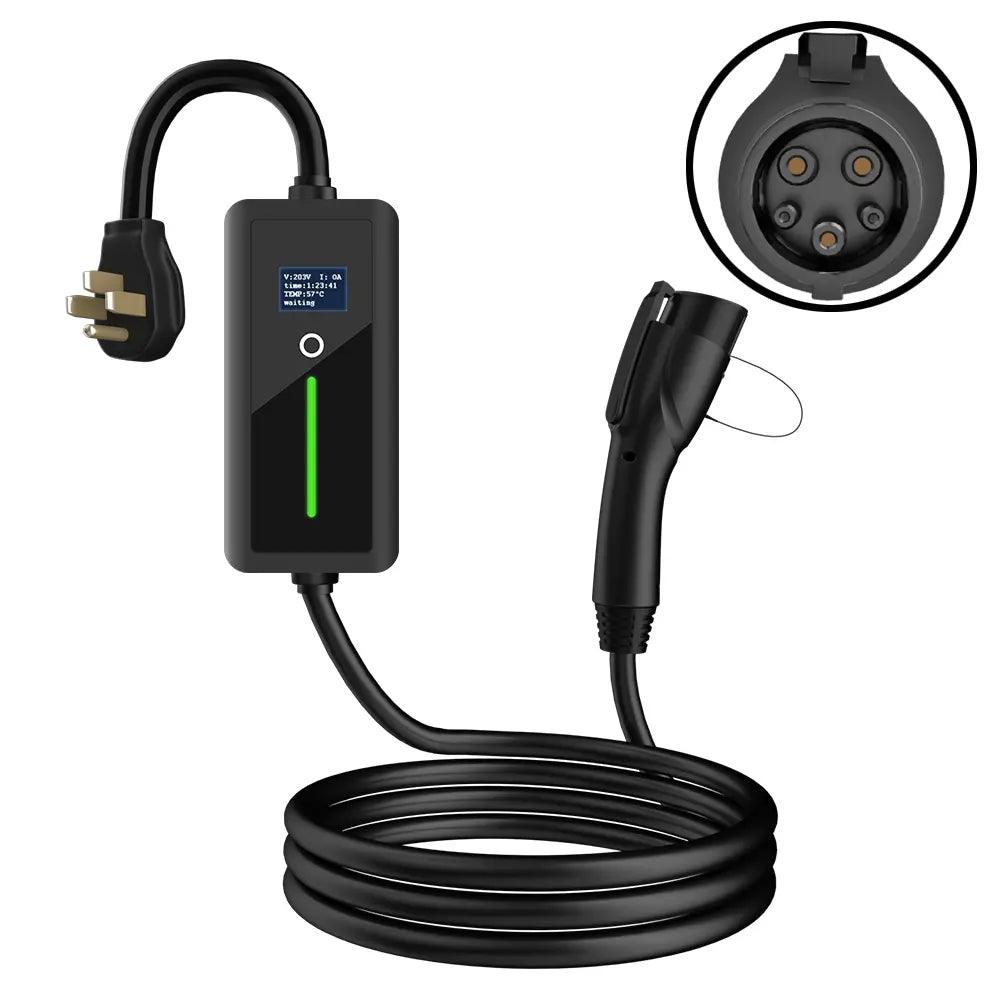 Portable Level 2 Electric Vehicle Charger with Adjustable Current and Screen Display for Home Charging - Evooor