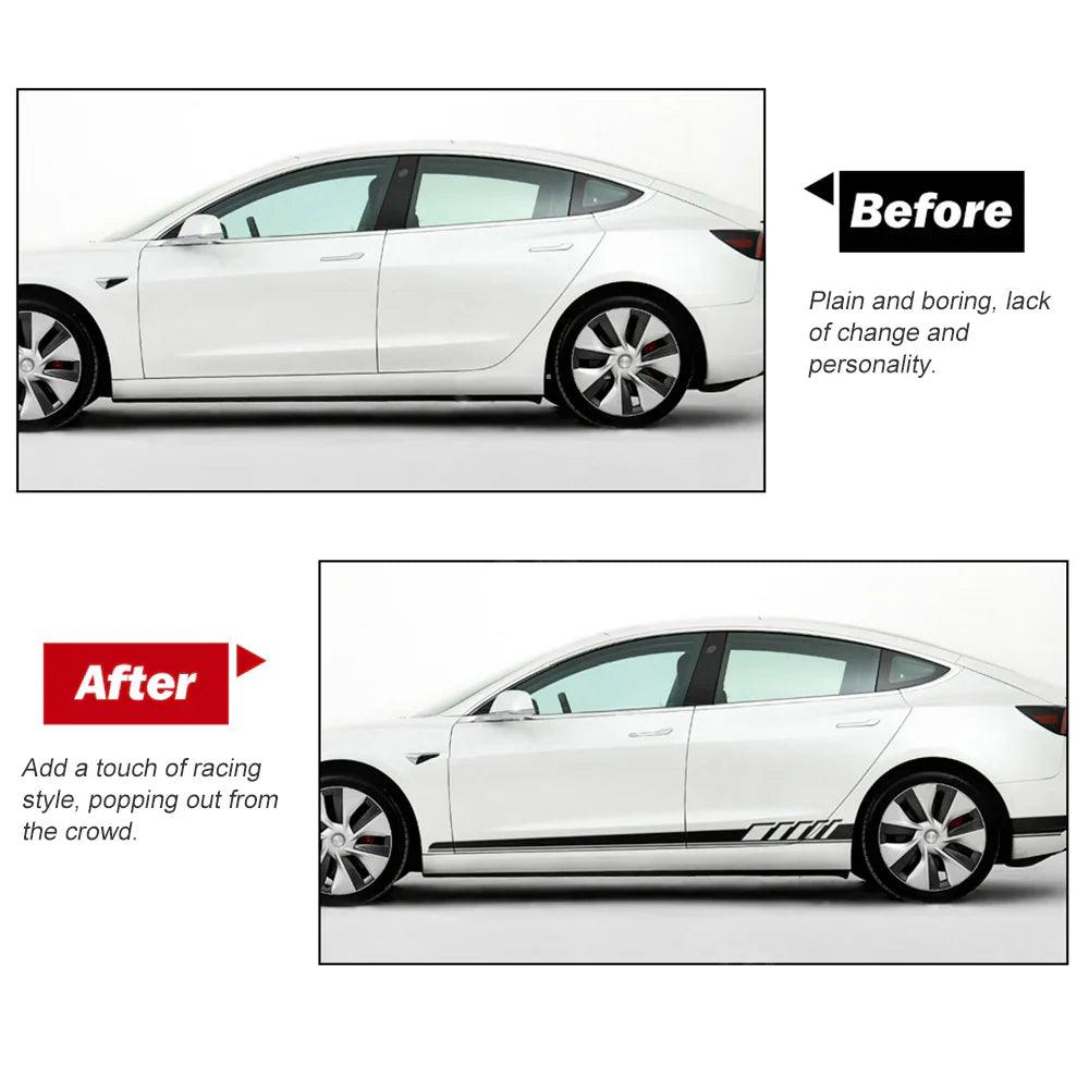 Custom Side Skirt Decal Sticker Set for Tesla Model 3/Y/S/X, Racing Stripe Design for Car Body Customization - Evooor