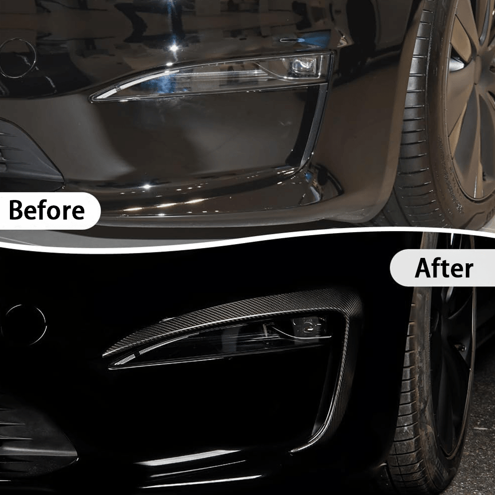 High-Quality Carbon Fiber Front Fog Light Trim Covers Set for Tesla Model S 2022+ - Durable and Stylish Accessories - Evooor