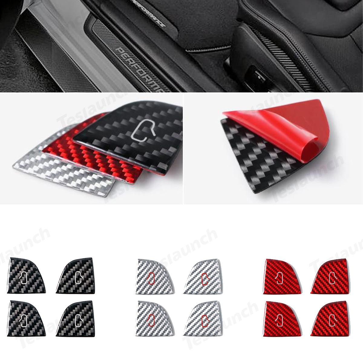 Premium Carbon Fiber Window Switch Button Cover Decals Set for Tesla Model 3 & Model Y - Pack of 4 - Evooor