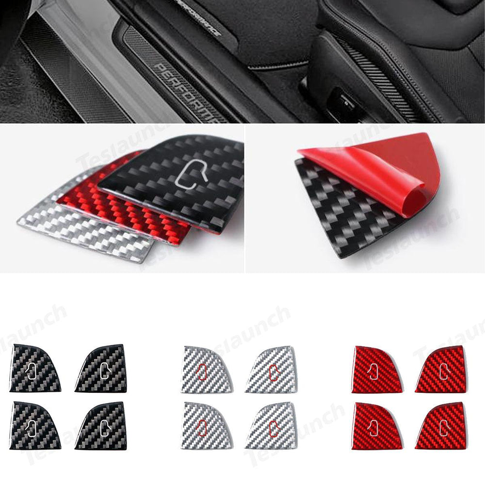 Premium Carbon Fiber Window Switch Button Cover Decals Set for Tesla Model 3 & Model Y - Pack of 4 - Evooor