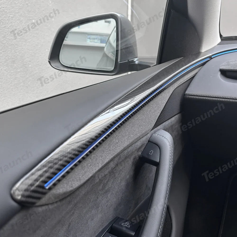 Glossy Carbon Fiber Door Panel Protectors for Tesla Model Y Juniper 2025+ (Set of 4) - Evooor