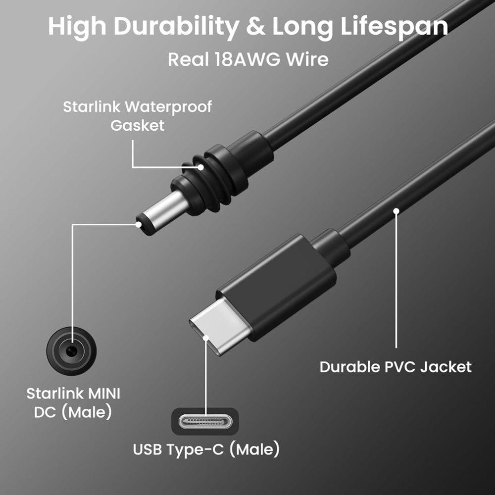 USB-C to DC Power Cable for Starlink Mini - Efficient Charging Solution for Starlink Mini with USB-C Power Input - Evooor